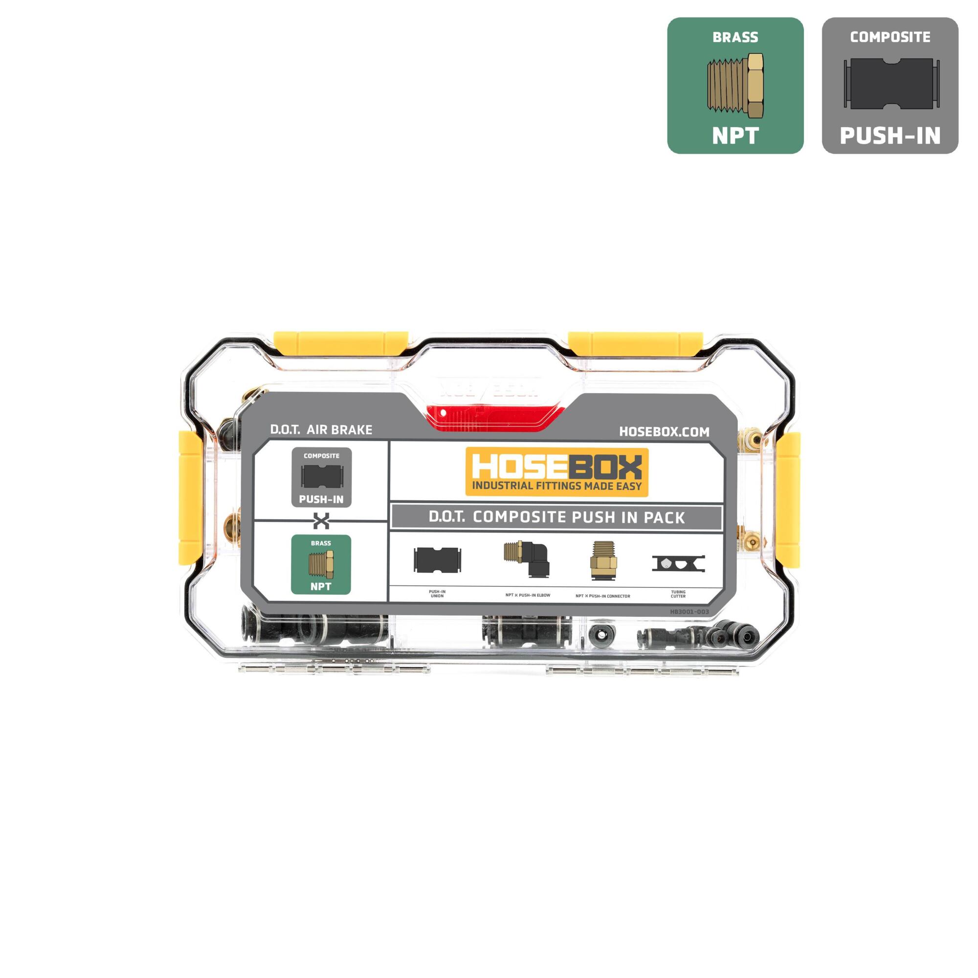 HoseBox, COMPOSITE PUSH-IN KIT-30 D.O.T.Composite Fitting, Fitting Size Other in, Model# HB3001-003